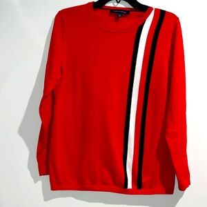 Tommy Hilfiger Red Top with Black and White Stripes